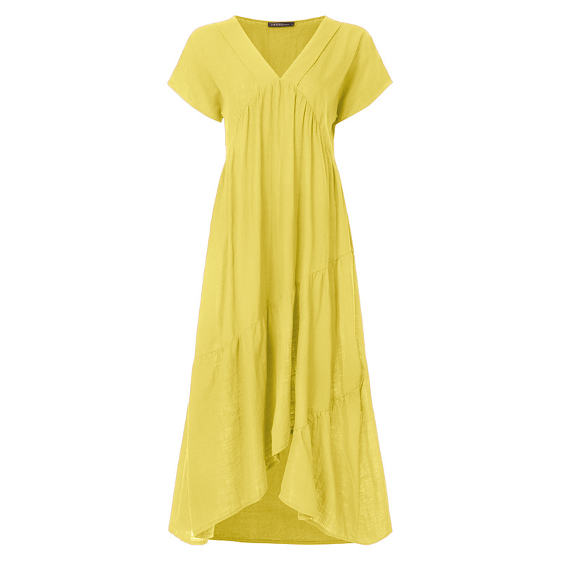 Women's Regular Dress Elegant V Neck Pleated Short Sleeve Solid Color Midi Dress Daily Street display picture 3
