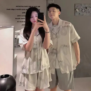 2024 Lapel New Ice Silk Pajamas Women's Summer Short-sleeved Shorts Summer Thin Women's Home Wear Casual Suit