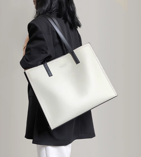 Niche Women's Tote Bag New Large Capacity Briefcase Genuine Leather 14-Inch Laptop Bag Black Cowhide Commuter Bag - Thumbnail 6