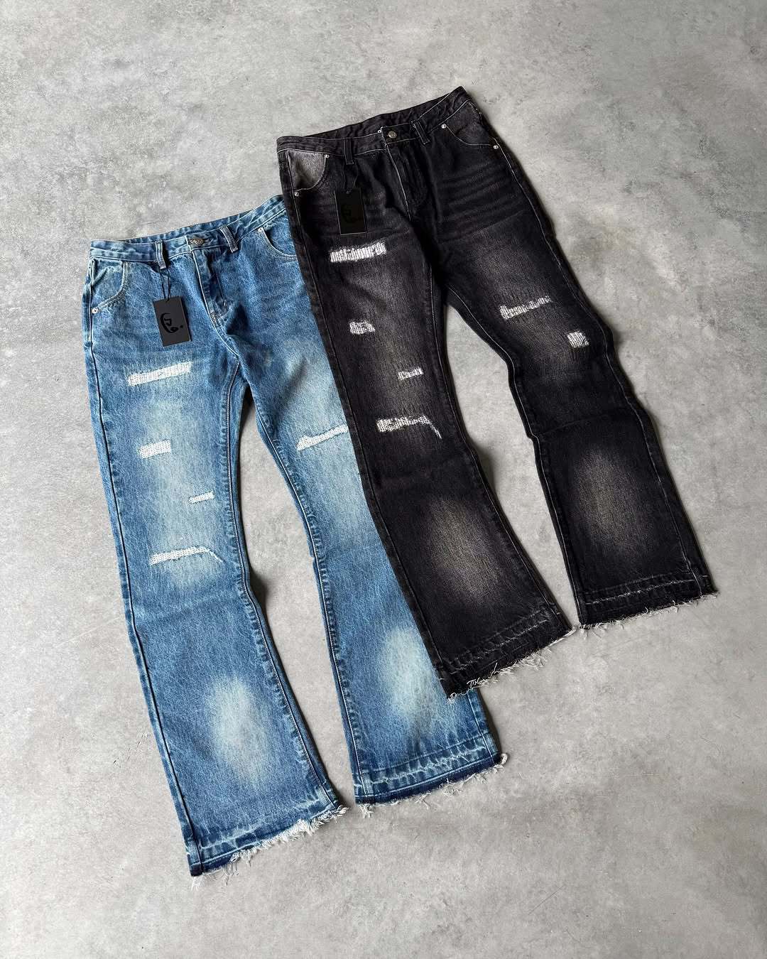 Vintage Washed Women's High-Waisted Flared Jeans Y2K Streetwear Retro Denim Pants With Handmade Distressed Details_mkmklike.com