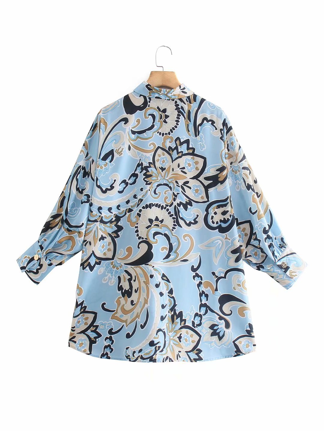 lapel long sleeve buttoned loose print shirt Nihaostyles wholesale clothing vendor NSAM75883