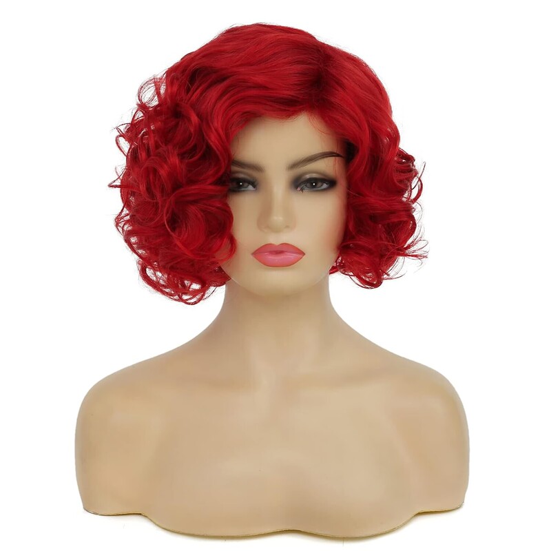 Republic of China retro red side points short curly hair factory wholesale European and American style ladies short curly hair 14 inch high temperature silk wig