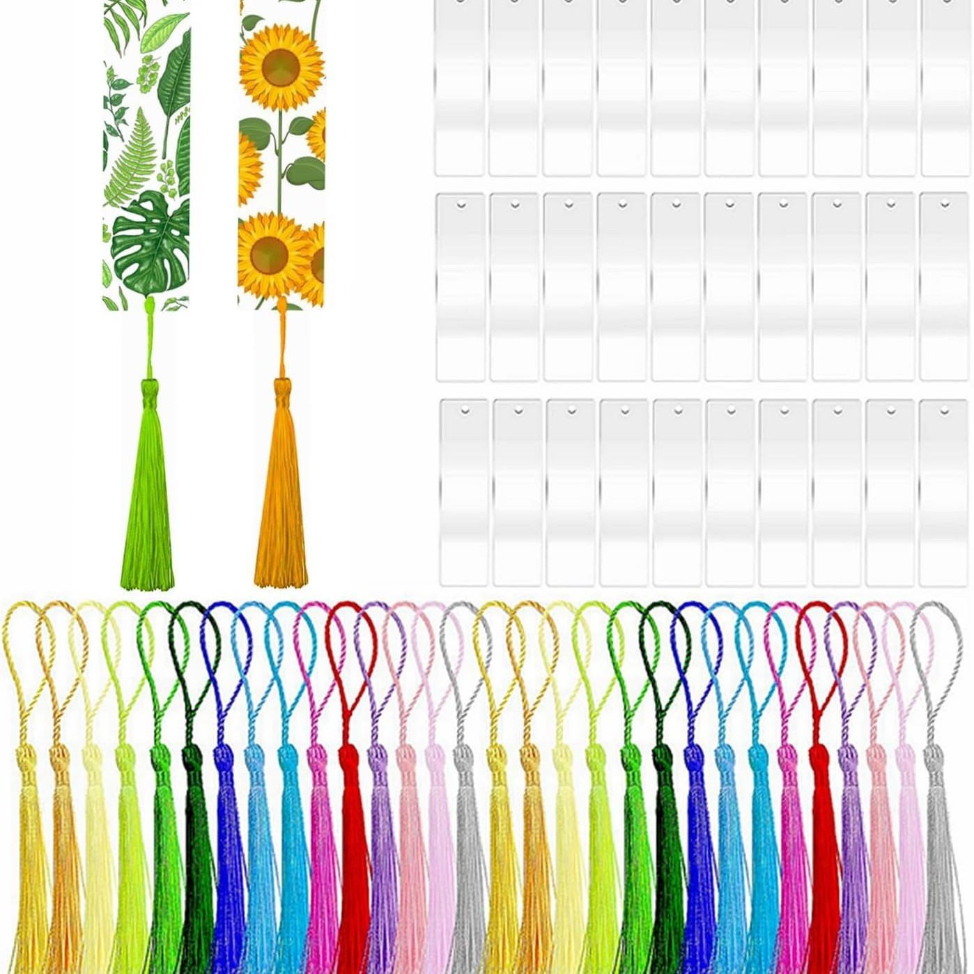 30 piezas de marcadores de acrílico transparente en blanco colgante de acrílico de bricolaje placa de libro en blanco con decoración de borla