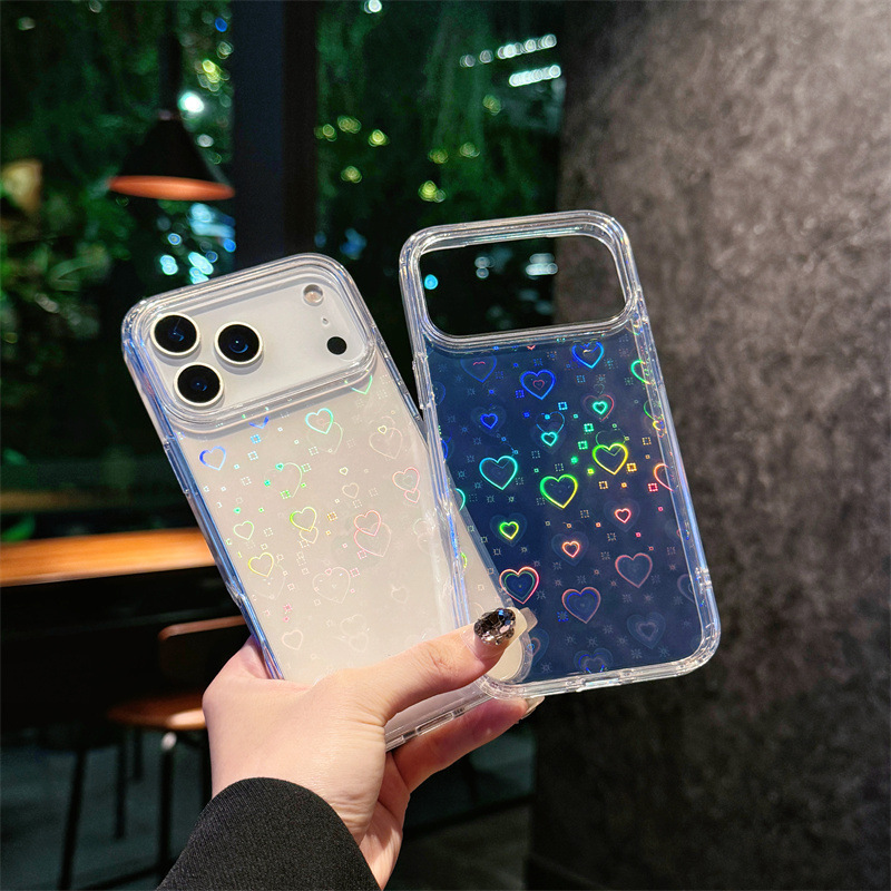 适用苹果17手机壳镭射小爱心iPhone17 Pro max透明壳17Air新款|undefined