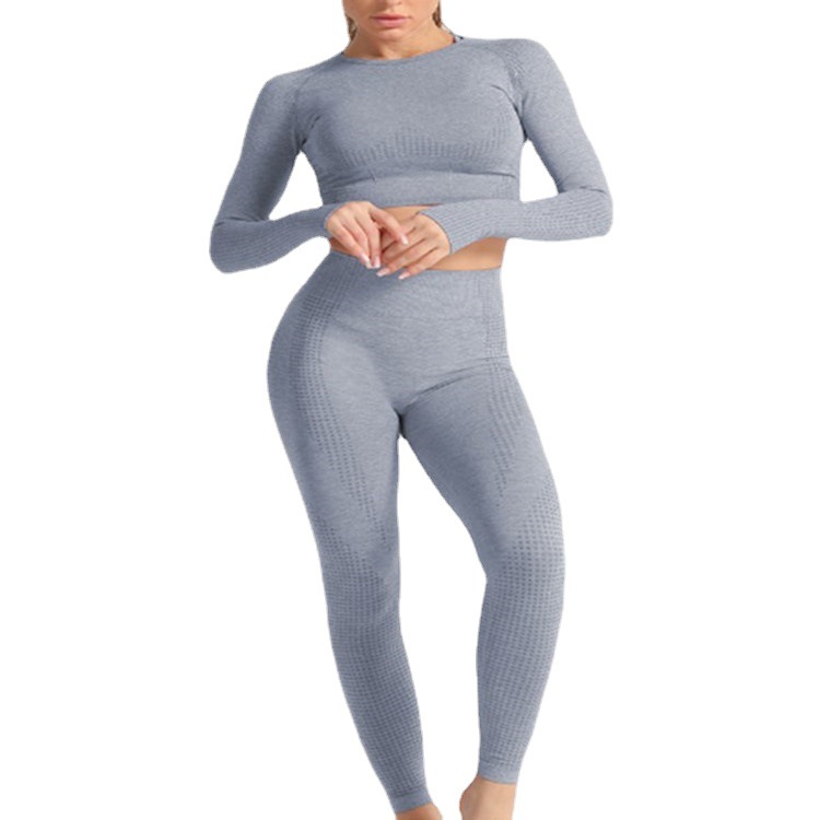 純色點(diǎn)點(diǎn)瑜伽服女套裝無縫運(yùn)動(dòng)上衣亞馬遜秋冬新款健身提臀瑜珈褲