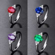 时尚女士戒指跨境货源日韩新款祖母绿红水晶宝蓝色宝石戒指批发