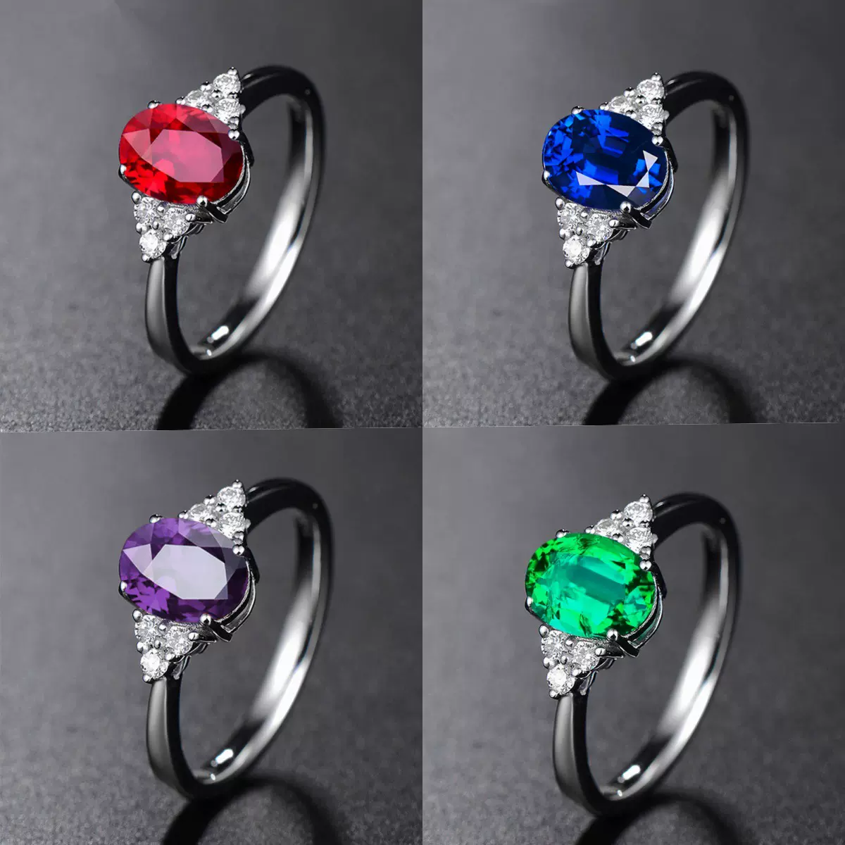 时尚女士戒指跨境货源日韩新款祖母绿红水晶宝蓝色宝石戒指批发