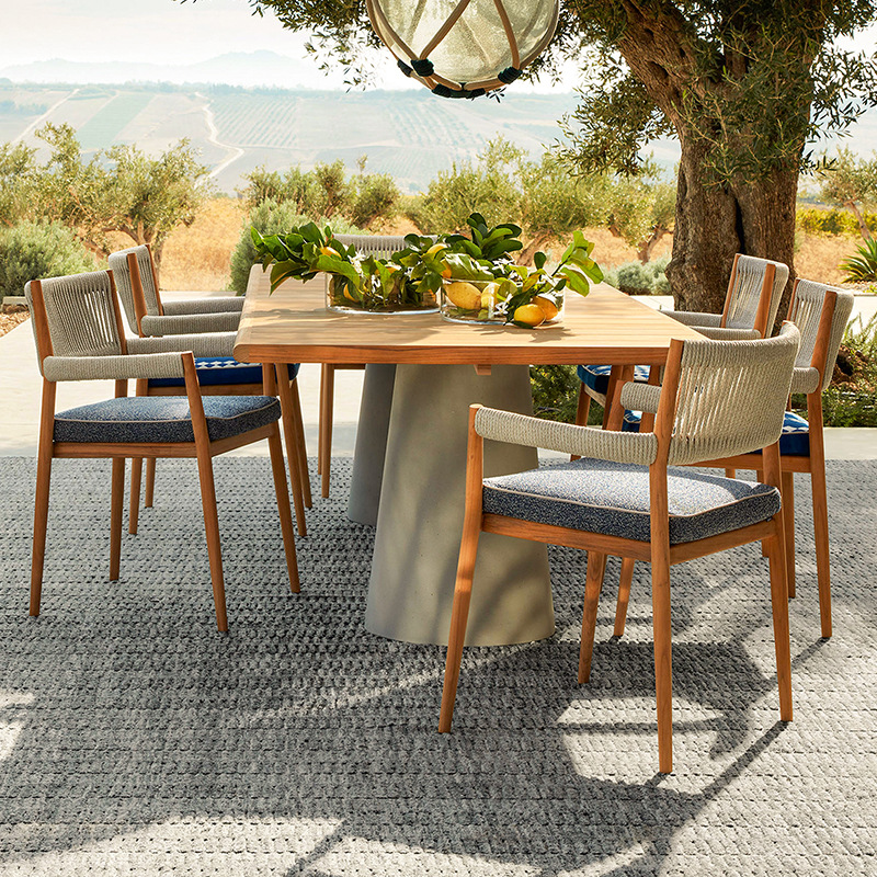 Ocio al aire libre patio de caña mesa y silla jardín balcón al aire libre impermeable anti-corrosión muebles de mesa de teca