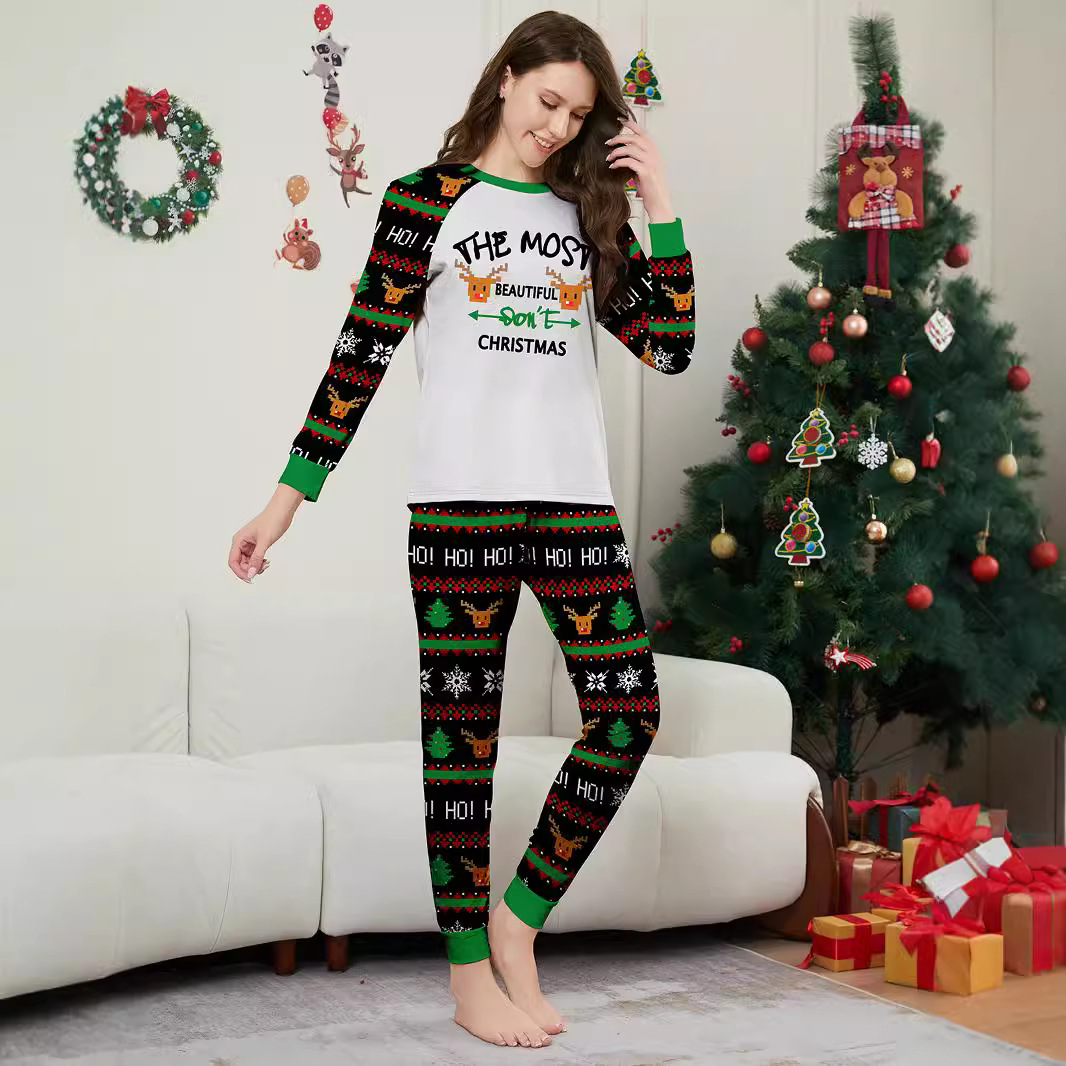 Vánoční rodinné šaty s potiskem vánočního Santa Jelena a sněhové vločky s písmenem Santa_voghion.com