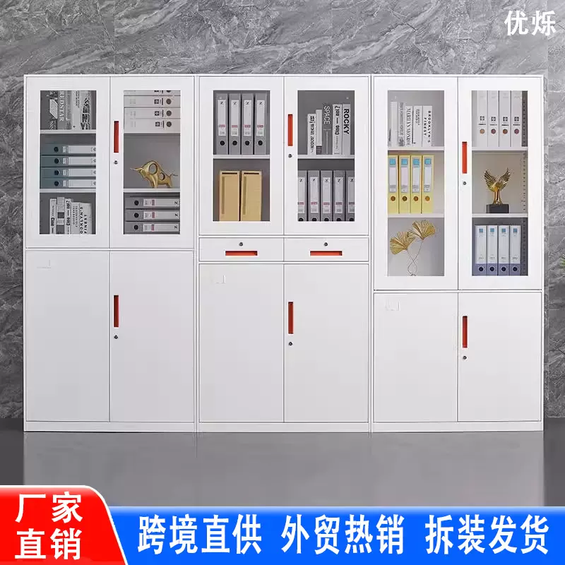 钢制拆装文件柜办公室档案存放柜窄边资料柜凭证柜套色带锁财务柜