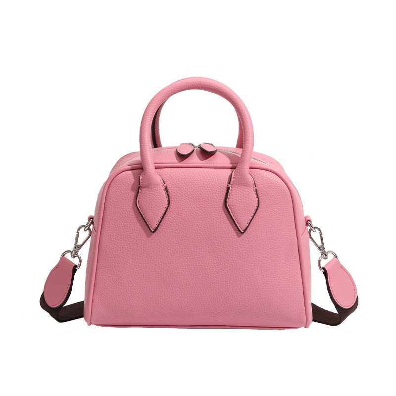Borsa Boston da bowling da donna coreana Kimsapparel, borsa monospalla in pelle di vacchetta, nicchia con texture di fascia alta_voghion.com