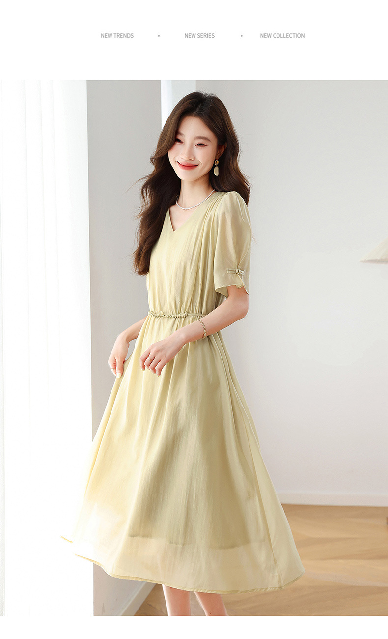 Đầm ôm body nữ cổ chữ V tay ngắn thiết kế eo ZQ2579 — Màu đỏ rượu, Màu kaki chi tiết 18