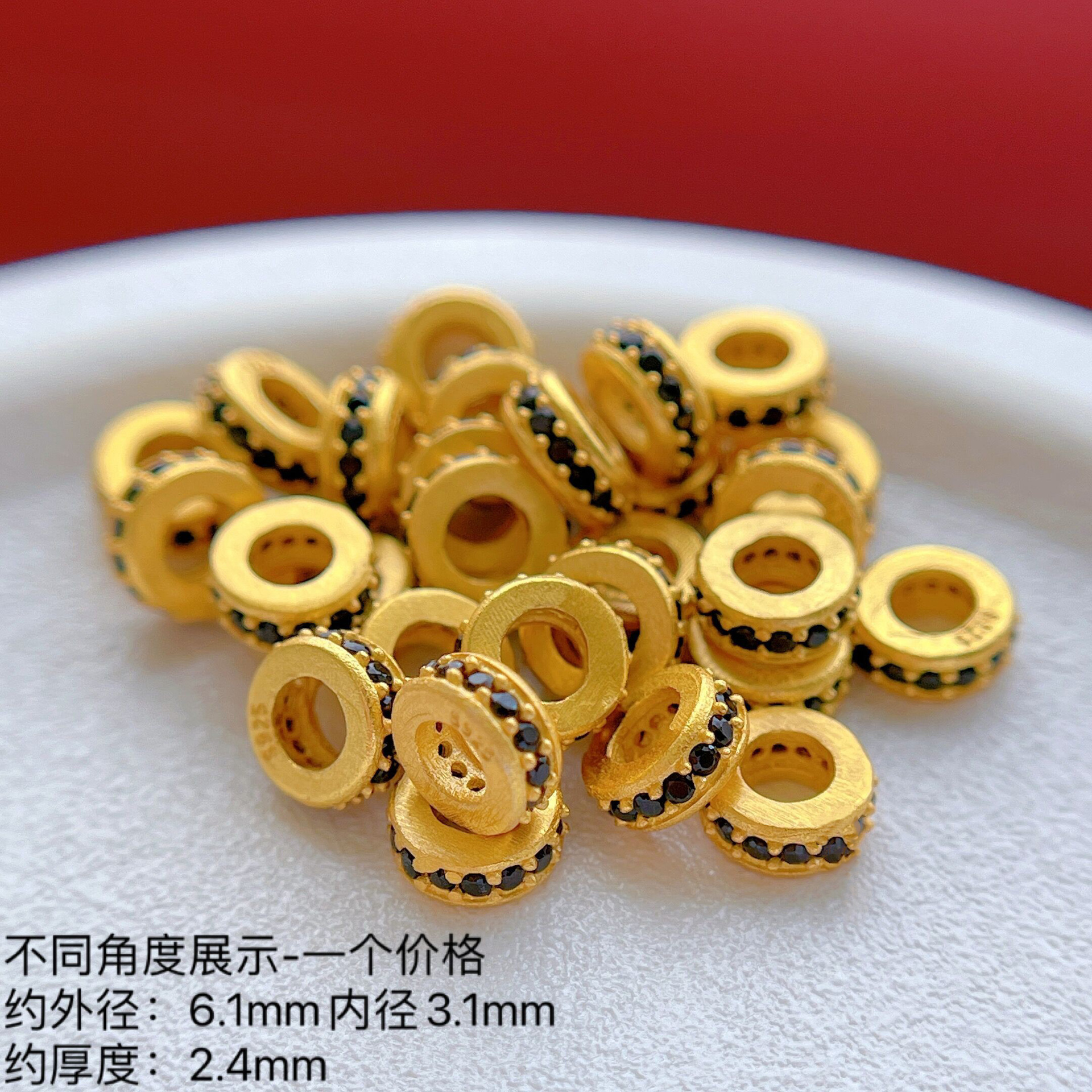 Ancient S925 Silver Gold-Plated Inlaid Red, Blue and White Rhinestone Spacer Spacer Large Hole DIY Bracelet Rope Accessories