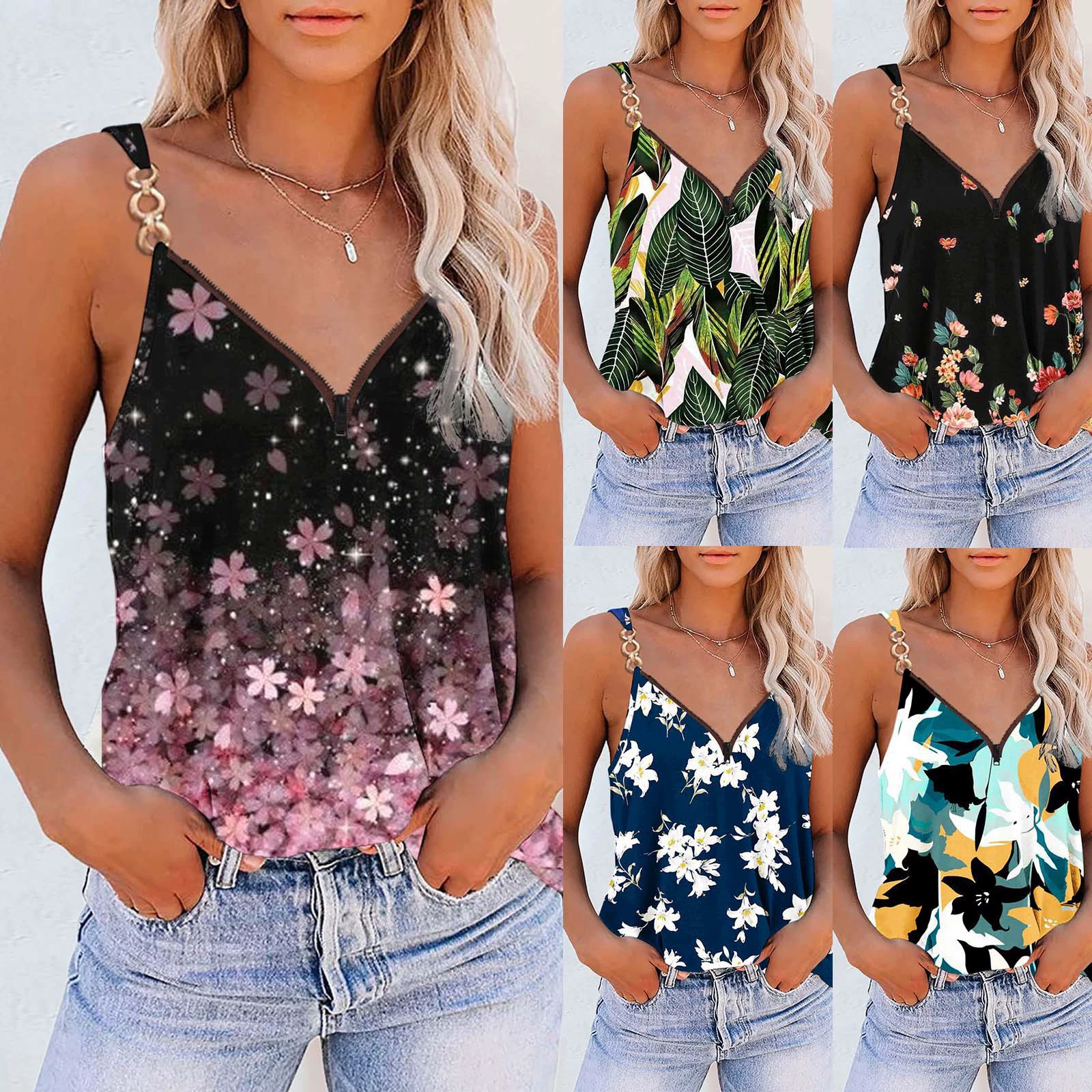 2023 Amazon Wish Independent Station Европейская и американская мода женская летняя молния с принтом камзол женская модель