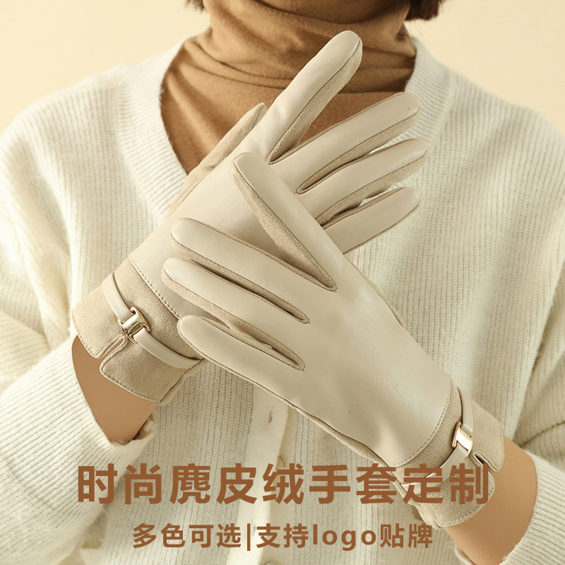 Fabricantes personalizados guantes de terciopelo de invierno de mujer guantes de terciopelo grueso retró cálido a prueba de viento procesamiento de guantes de pantalla táctil