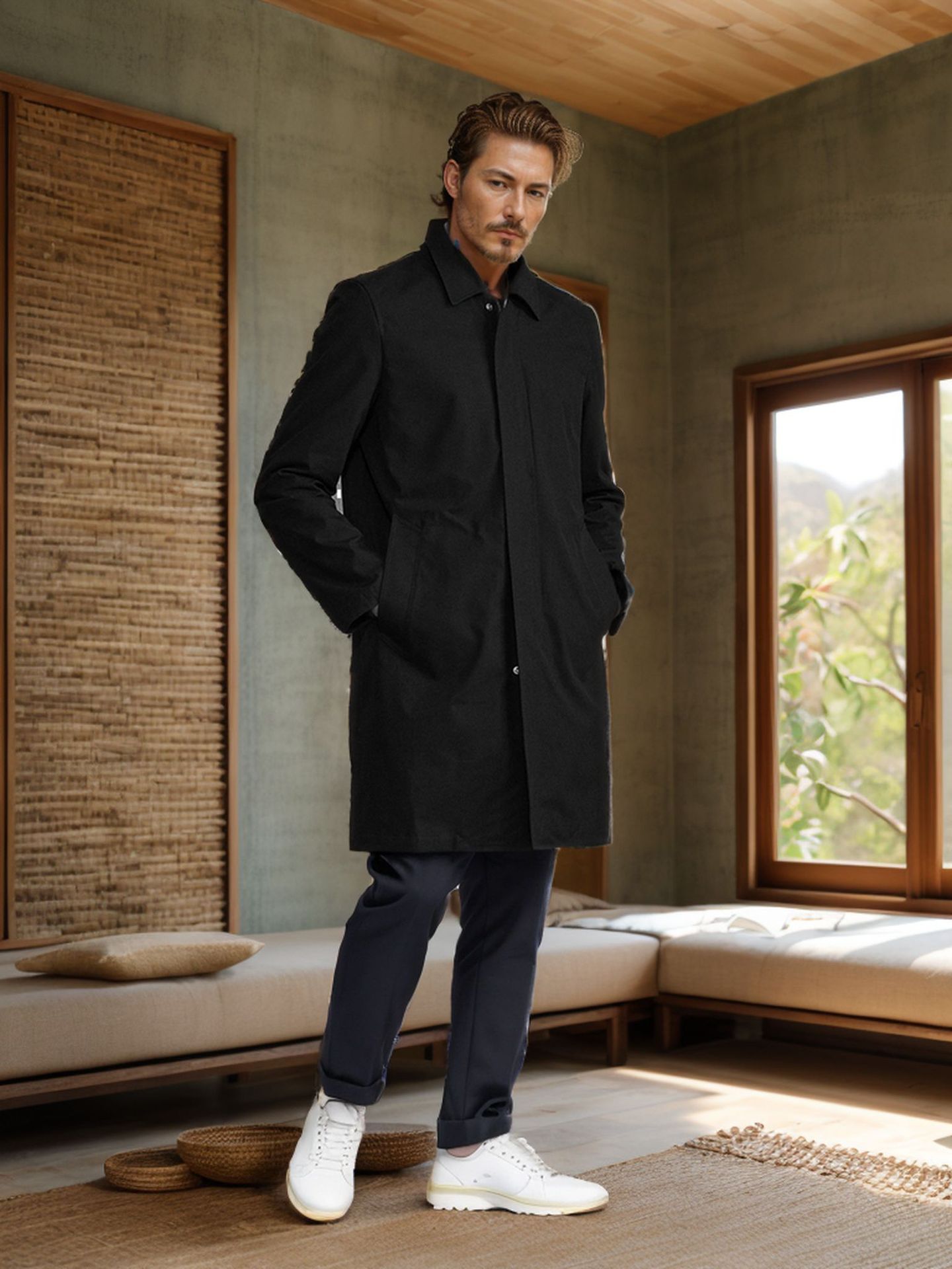 2024. aasta kevad- ja sügiskollektsiooni uus ühevärviline keskmise pikkusega tuulejope meeste lihtne pendelmantel_voghion.com