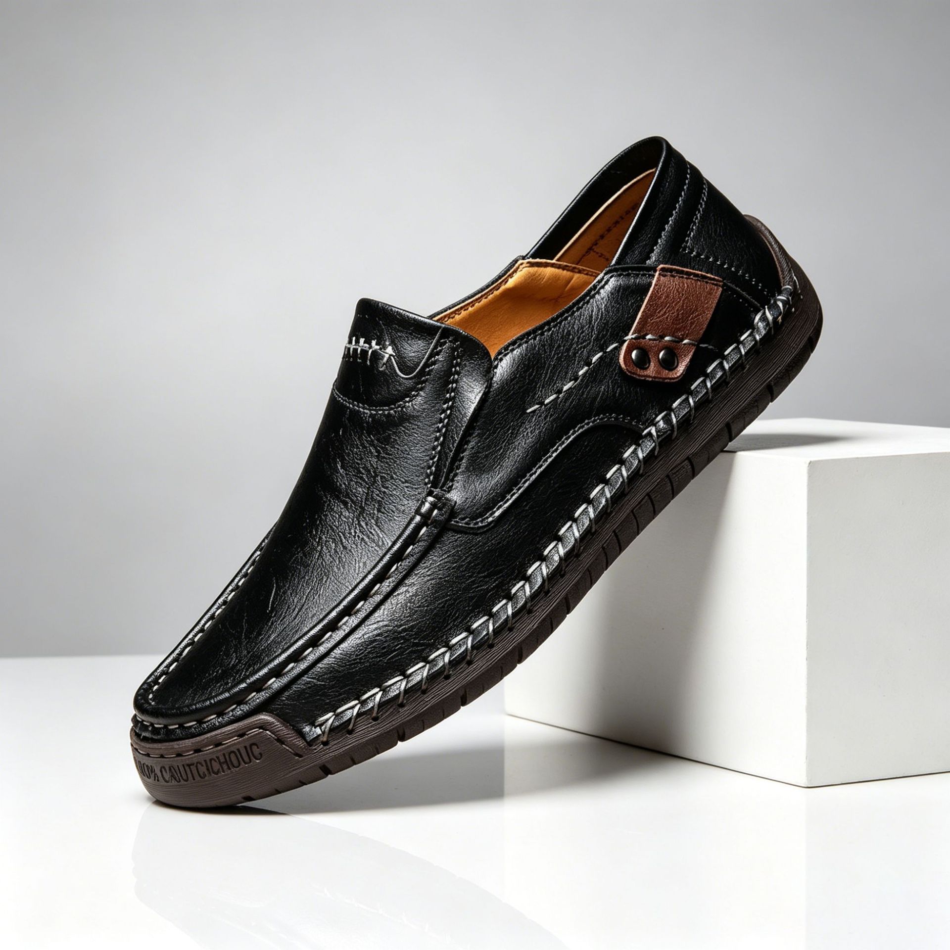 Amazon Cross-Border Hand-Stitched Men's Shoes, Outdoor Casual Shoes, Slip-On Flat Leather Shoes, Low-Top Large Size Loafers