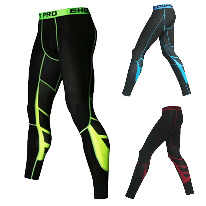 Pantalones de gimnasio para hombres de gimnasio para carreras de baloncesto impresión de pantalones apretados de nueve puntos para hombres que absorben sudor de alta velocidad elástica pantalones de compresión seca en stock