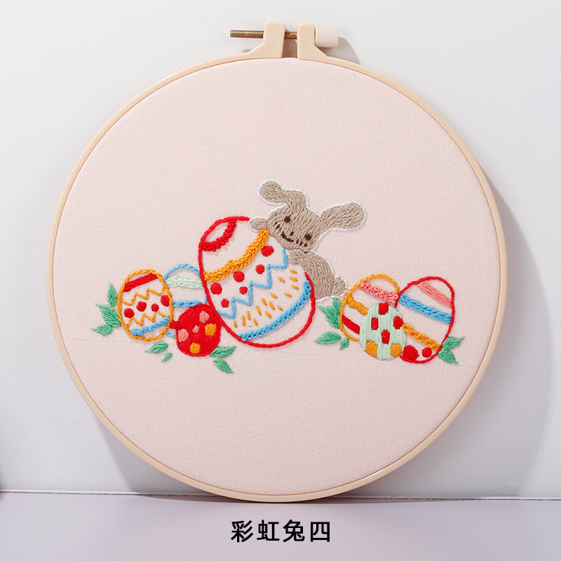 Original nuevo hecho a mano DIY Kit de bordado material paquete Arco Iris conejo Pascua huevo costura traje