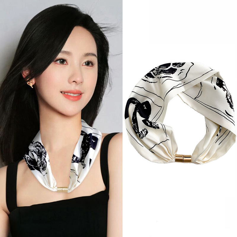 韓国風磁気バックルスカーフ、ファッショナブルで多用途な女性用小さなスカーフ、春と秋の装飾鎖骨チェーン、新しいスカーフリボン|undefined