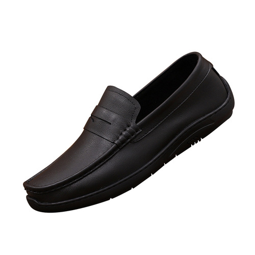 Outdoor sports and leisure low-top shoes, comfortable first-layer cowhide men's shoes, single-layer square toe rubber soft-soled beanie shoes