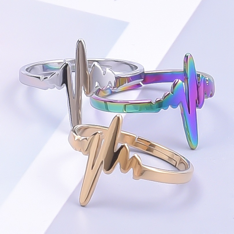 Open Ring Classification 18K Gold Plating Color PVD Coated Real Gold Plated 18K Gold Electrocardiogram 304 Stainless Steel Simple Style Waterproof Non Tarnish Open Ring