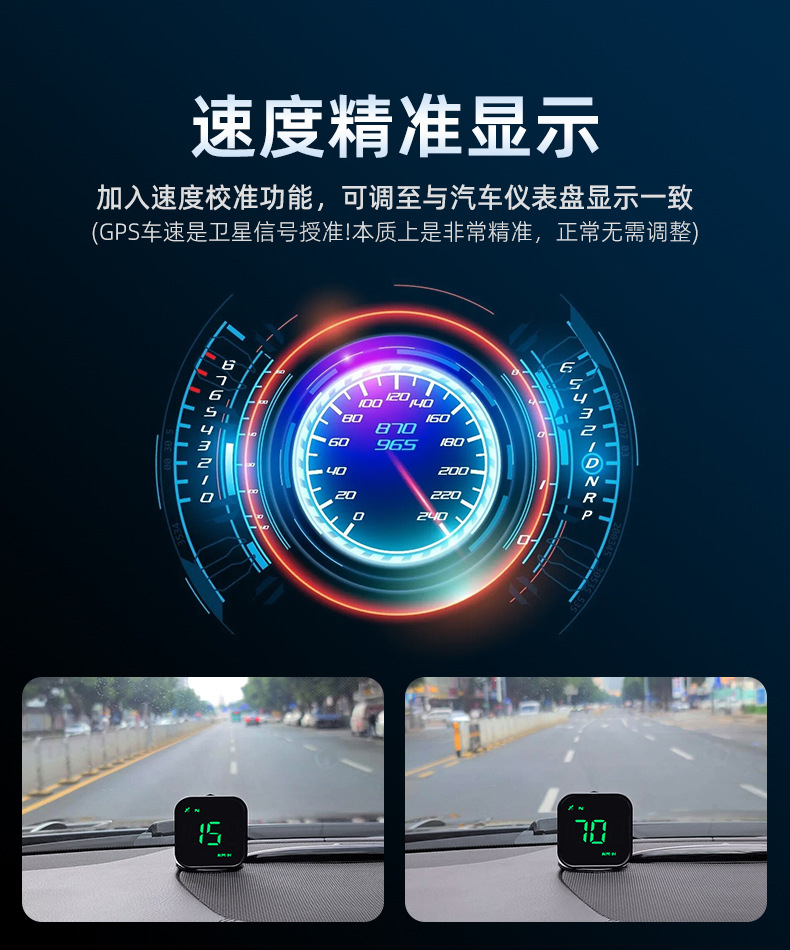 Car Hud Head-Up Display Car Gps Universal Multi-Function Speedometer Compass High-Definition Smart Display