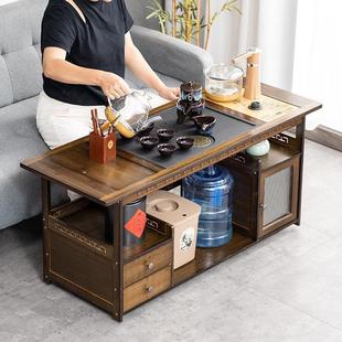 Mobile Tea Table Household Small Tea Table Side Cabinet Tea Cart Solid Wood Living Room Low Coffee Table Kettle Integrated Tea Cabinet