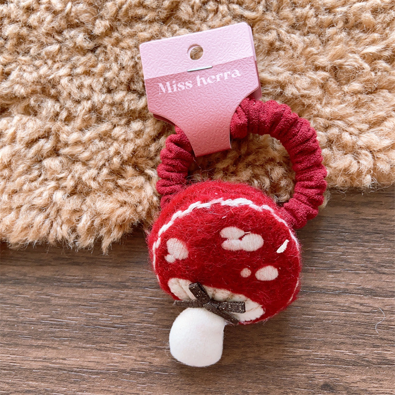 Christmas gift Children's Christmas holiday cute velvet stuffed cotton mushroom intestine ring girl Christmas socks wine red cane duckbill clip_voghion.com