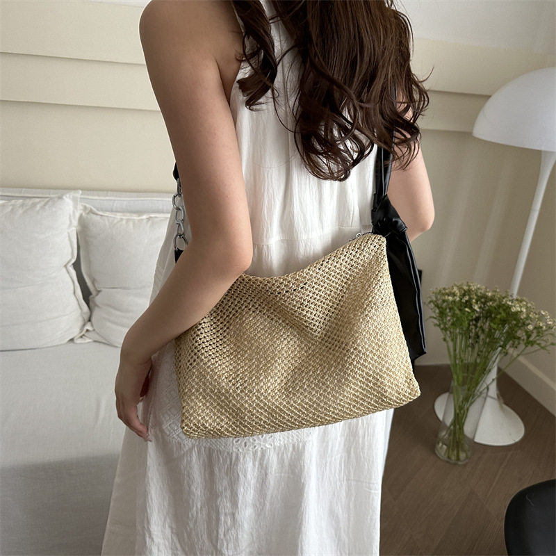 2024 verano ins nuevo nicho de alta sensación de bolso de brazo simple bolso de paja de gran capacidad bolso de hombro