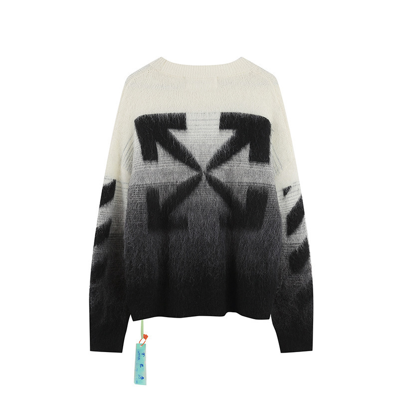 Cross-Border Authentic Version Off Ow Autumn and Winter New Style Arrow Logo Knit Sweater Round Neck Sweater Couple Style One Piece Delivery Cross-Border Authentic Version Off Ow Autumn and Winter New Style Arrow Logo Knit Sweater Round Neck Sweater Couple Style One Piece Delivery