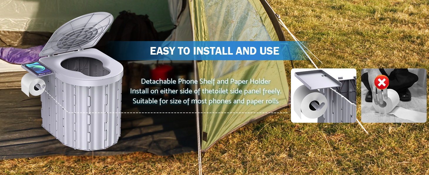 Outdoor Portable Toilet, Mobile Car-Mounted Commode, Suitable for Camping, Long-Distance Travel, Highway Driving, Emergency Use, Foldable Large Size