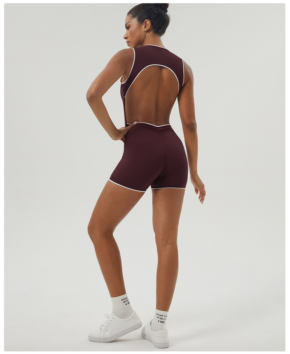 Color Matching Backless Sports One Piece Short Belt Chest Pad Skinny Hip Raise Yoga Clothes Sleeveless Leotard Women