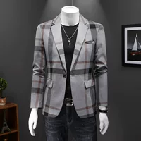Новый мужской повседневный костюм Single West Plus Size, приталенная куртка, маленький костюм, мужской модный Красивый клетчатый костюм, мужской модный