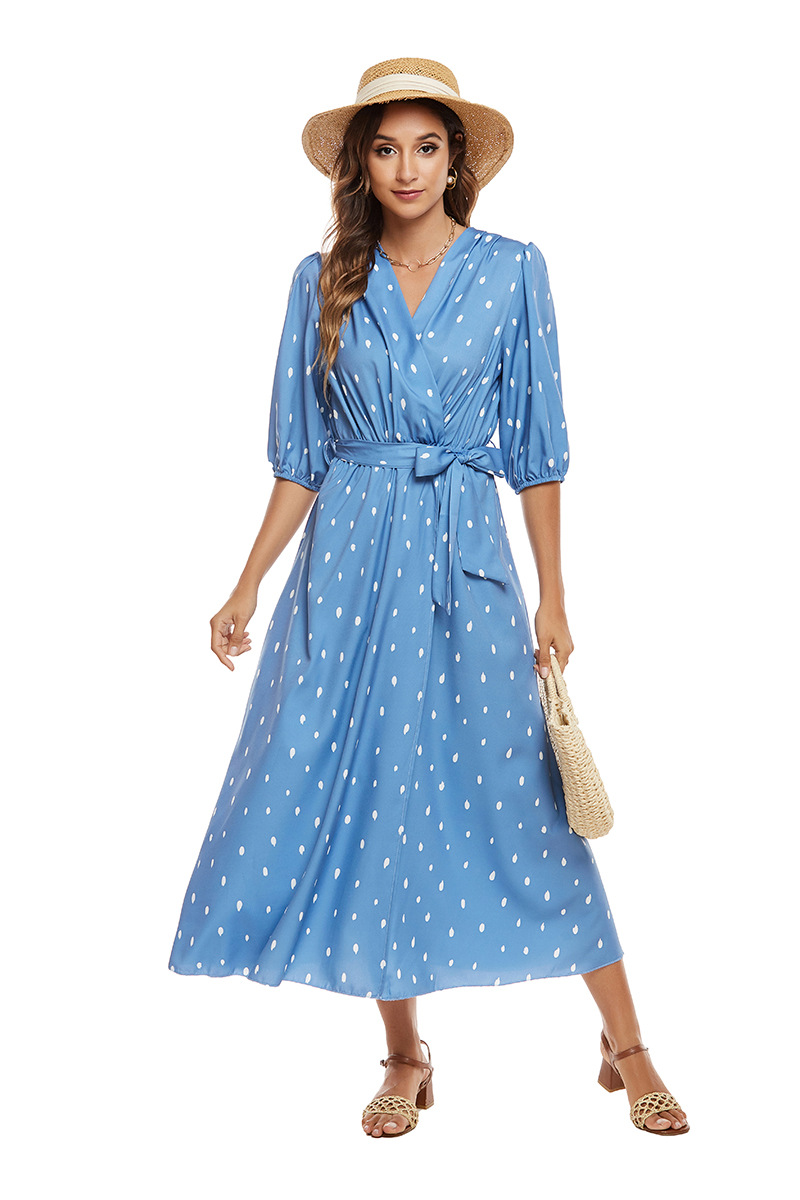 wave dot puff sleeve dress NSCX39439