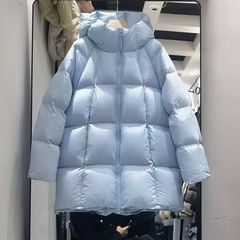 2025江南by泡芙无胆90白鹅绒加厚羽绒服面包服女连帽中长款超轻