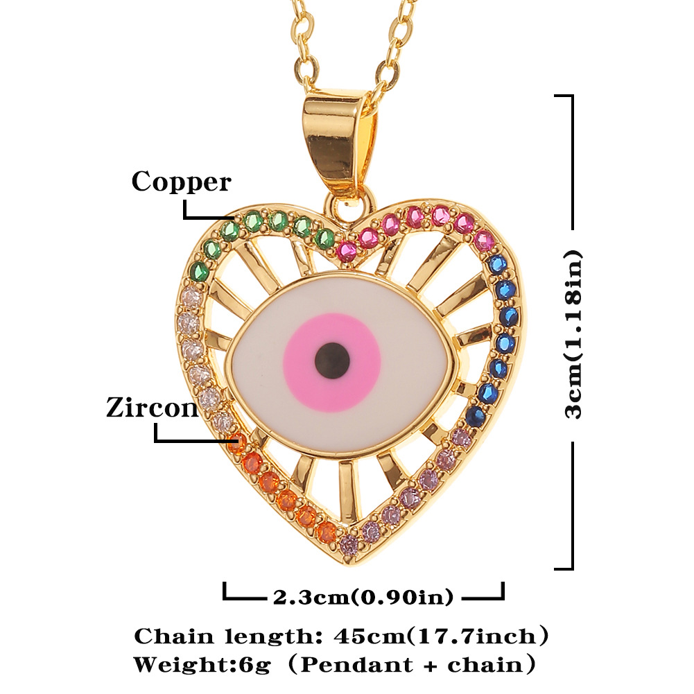 new copper zircon pendant heart-shaped evil eye necklace