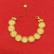 跨境爆款古币手链女士越南沙金硬币手链黄铜镀24K金迪拜饰品