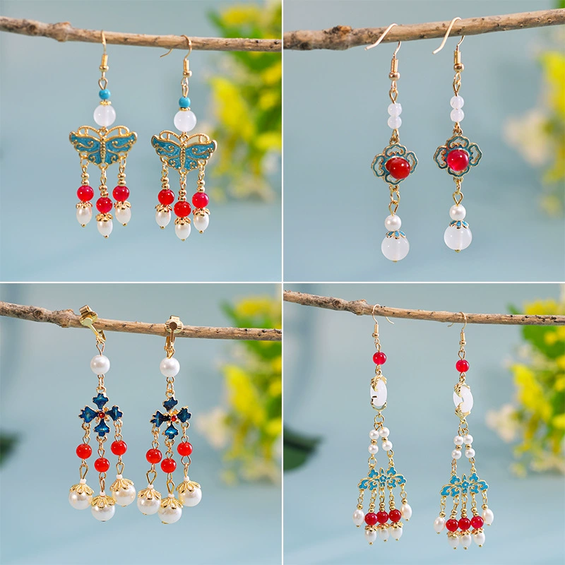 Серьги в старинном стиле нишевый дизайн Бабочка горящие синие серьги классические новые серьги в китайском стиле Hanfu Cheongsam горящие синие серьги