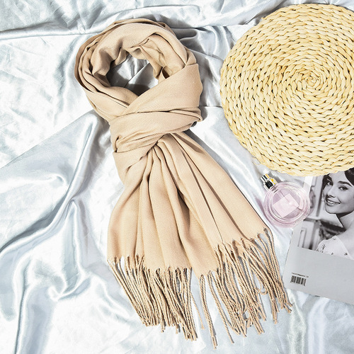 Single Color Women's Knitted Fringe Printed Scarf Women's Sunshade Rectangular Export Knitting Spring Scarf