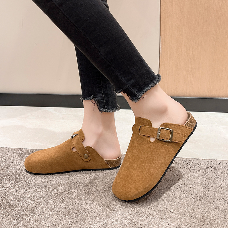 Baotou zapatillas mujer pareja corcho arrastre deseo transfronterizo más tamaño Comercio exterior zapatos romanos casuales medio arrastrado marea zapatos perezosos