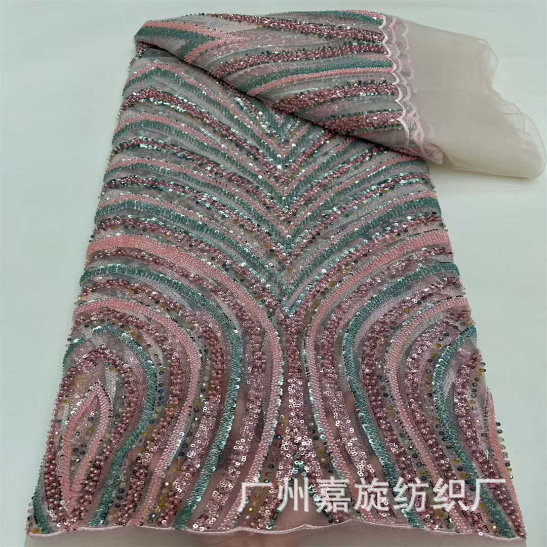 Nuevos productos de dos colores grandes flores arroz perlas bordadas vestido de boda tela tridimensional esquinilla perlas de poliéster vestido de tela de filamento image 3
