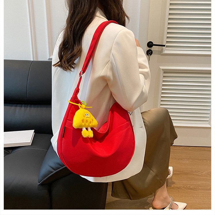 Simple solid-color canvas bag 2024 new style Japanese large-capacity single-shoulder dumpling bag, versatile for school and commuting crossbody bag undefined