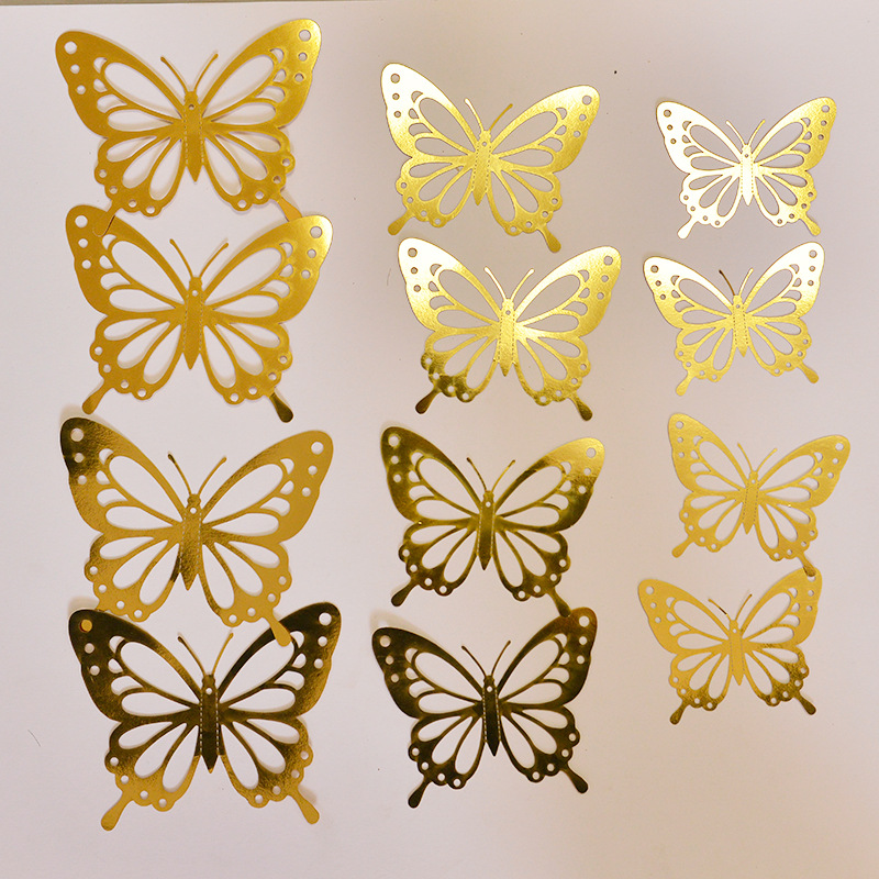 Mariposa hueco Comercio exterior color 12 piezas pegatinas tridimensionales decoración de la pared pegatinas de pared de fondo arte fiesta en casa