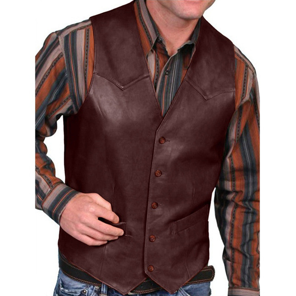 Chaleco Informal Retro para Hombre, Estilo Europeo y Americano, Comercio Exterior 2023, Chaleco de Cuero de Un Solo Pecho, Chaqueta para Hombre, Estilo de Ropa de Trabajo