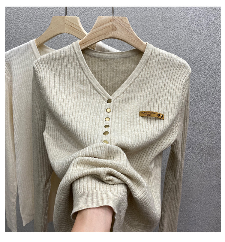 Maglione lavorato a maglia di base per abbigliamento femminile, maglione da donna, autunno, nuovo stile, scollo a V, maniche lunghe, maglione interno alla moda e temperamento_voghion.com