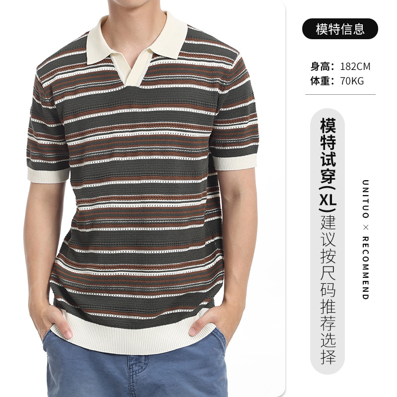 El estilo antiguo de alto nivel de hielo camiseta polo de punto hombre de verano gaviota cuello V camiseta de manga corta de negocios casual ropa de hombre