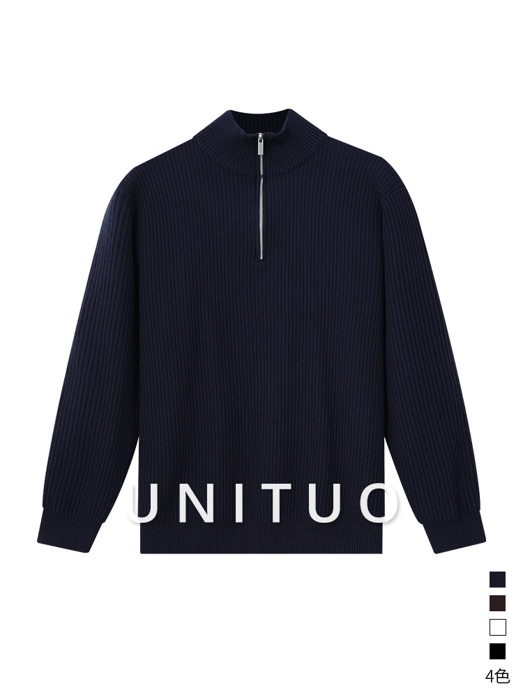 Otoño y invierno de alta calidad semi-cremallera de cuello alto suéter de punto de viento perezoso hombre casual de moda cardigán chaqueta hombre