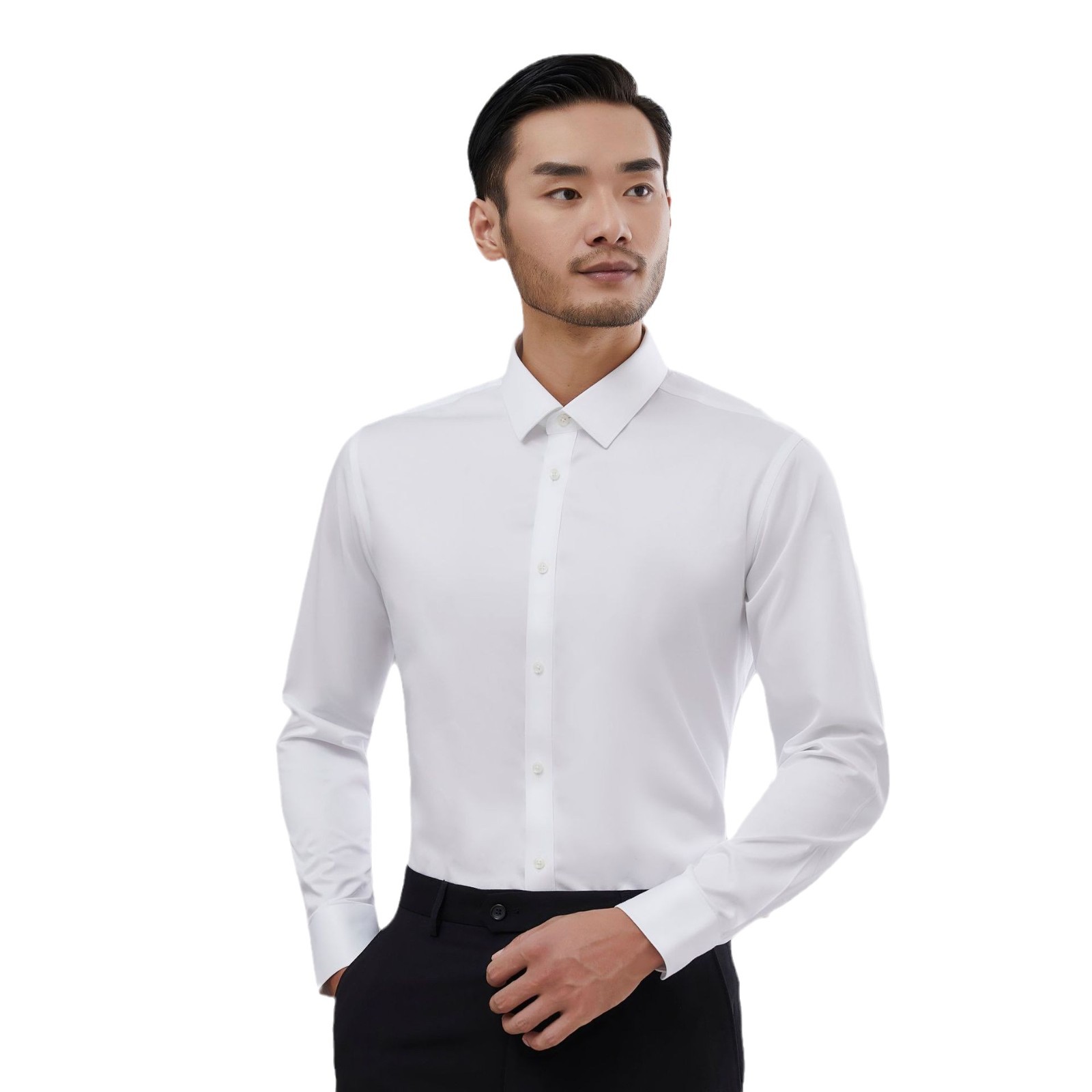Spring and Autumn High-end Pure Cotton White Shirt Men's Long-sleeved High-end Business Dress DP Retire-free Anti-wrinkle Groom Shirt