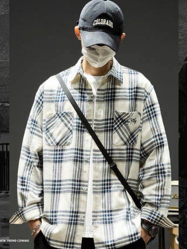 Black and White Grid Shirt Men's Han Style Trendy Casual Youth Couple's Shirt Stylish Versatile Hong Kong Style Jacket